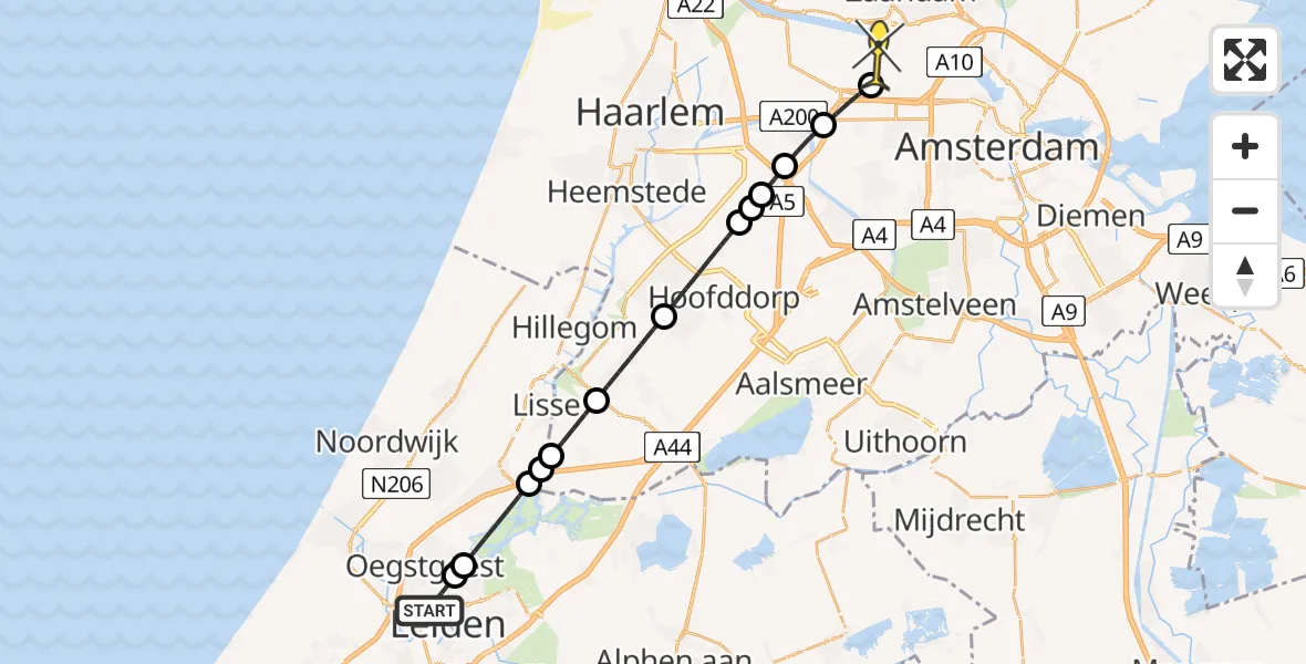 Routekaart van de vlucht: Lifeliner 1 naar Amsterdam Heliport, Zweilandlaan