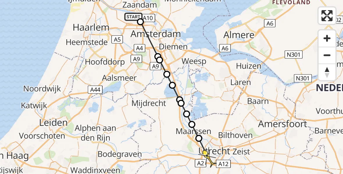 Routekaart van de vlucht: Lifeliner 1 naar Utrecht, Westhavenweg