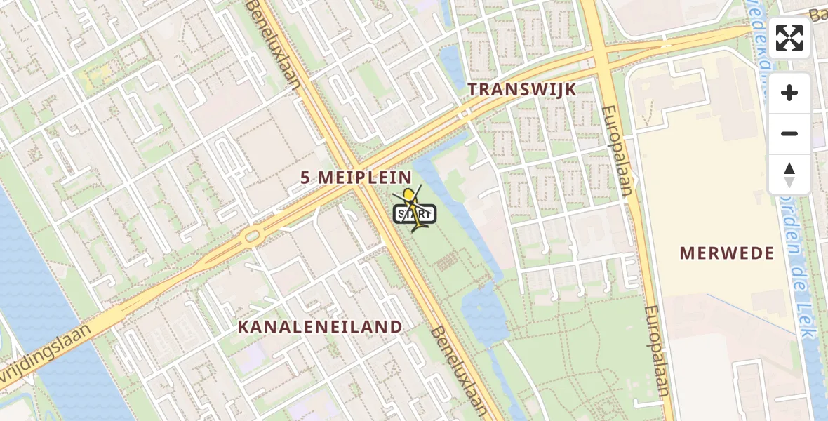 Routekaart van de vlucht: Lifeliner 1 naar Utrecht, Amerikalaan