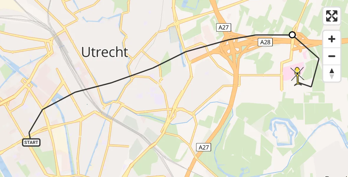 Routekaart van de vlucht: Lifeliner 1 naar Universitair Medisch Centrum Utrecht, Hefbrug over de Kruisvaart