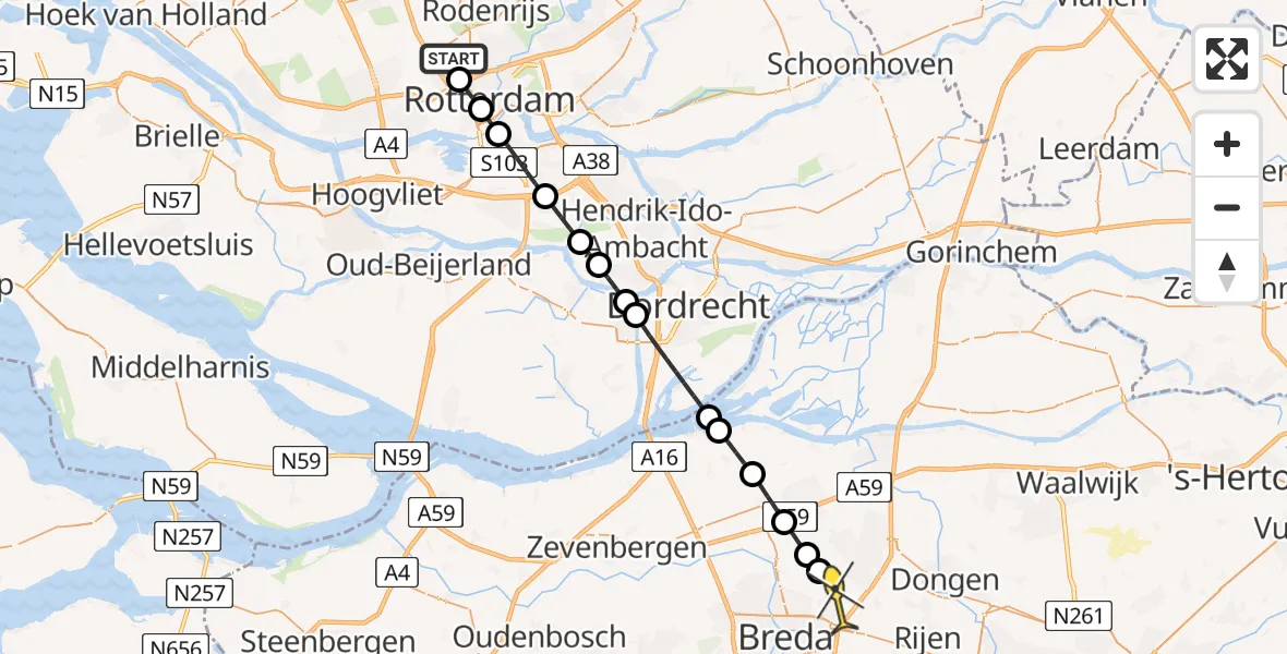 Routekaart van de vlucht: Lifeliner 2 naar Teteringen, Tegelplaats