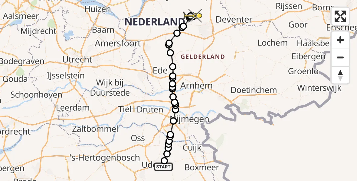 Routekaart van de vlucht: Politieheli naar Vaassen, Zeelandsedijk