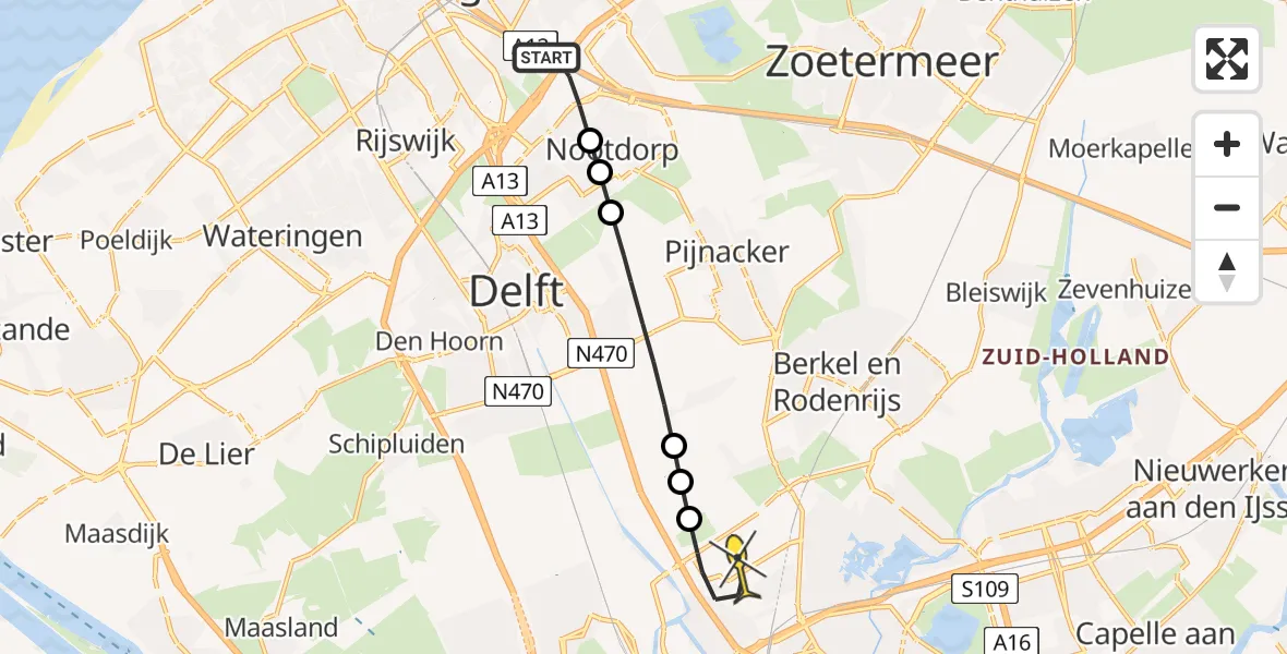 Routekaart van de vlucht: Lifeliner 2 naar Rotterdam The Hague Airport, Blauwe Reigersingel