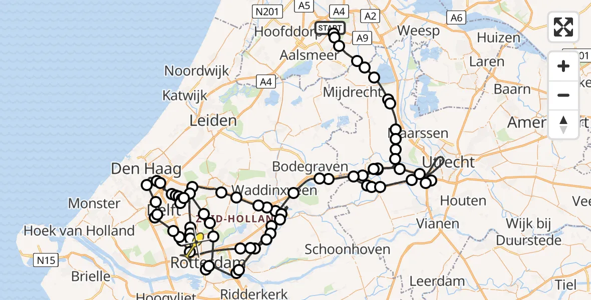 Vluchtroute Politiehelikopter van Schiphol naar Rotterdam The Hague Airport