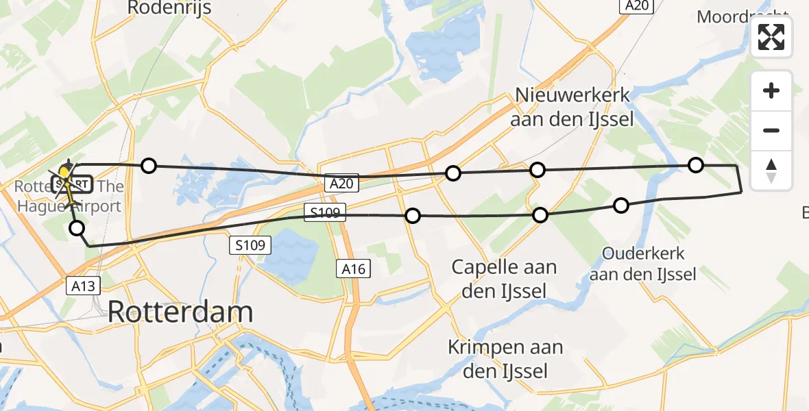 Routekaart van de vlucht: Lifeliner 2 naar Rotterdam The Hague Airport, Fairoaksbaan