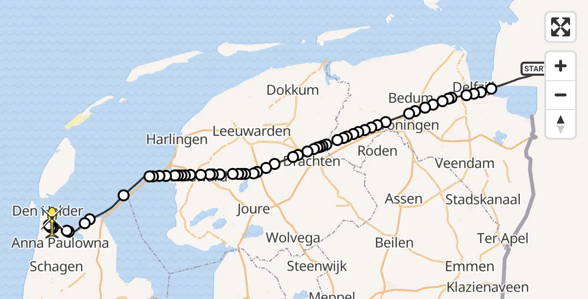 Routekaart van de vlucht: Kustwachthelikopter naar Vliegveld De Kooy, Luchthavenweg
