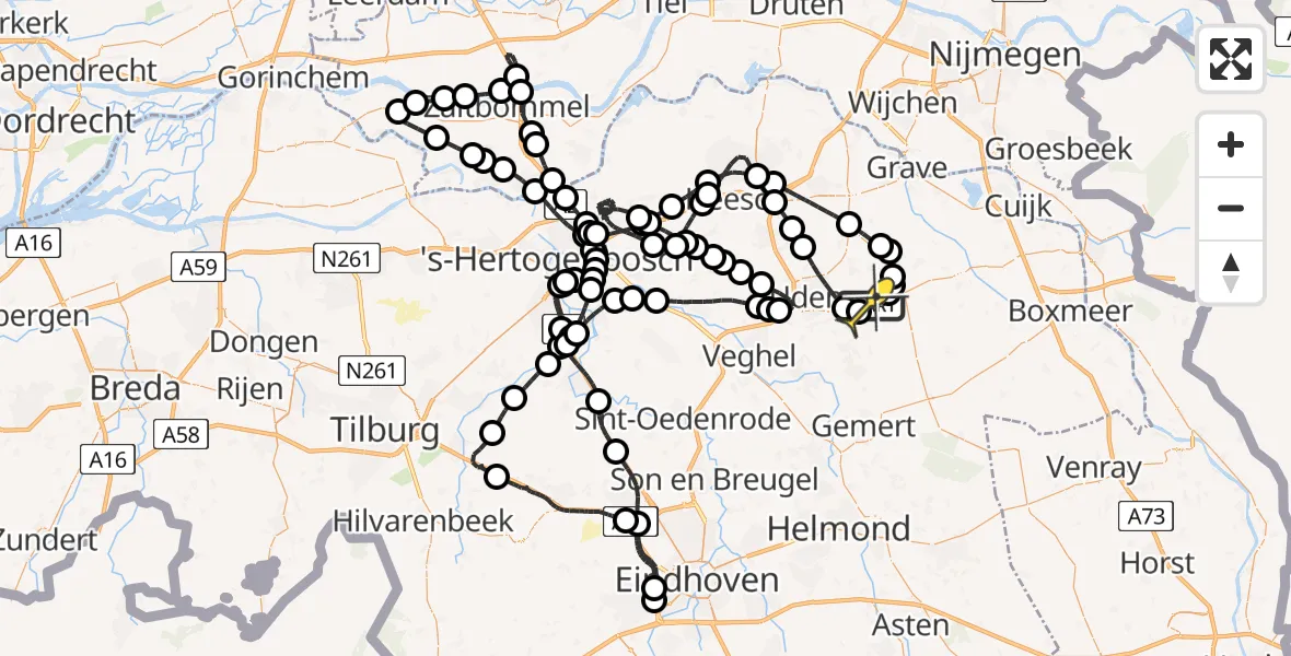 Vluchtroute Politiehelikopter van Vliegbasis Volkel naar Vliegbasis Volkel