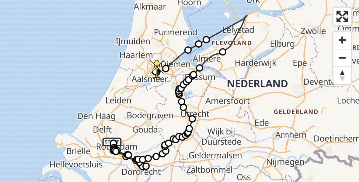 Vluchtroute Politiehelikopter van Rotterdam The Hague Airport naar Schiphol