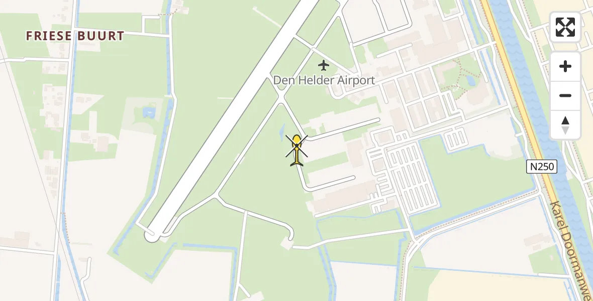 Routekaart van de vlucht: Kustwachthelikopter naar Vliegveld De Kooy