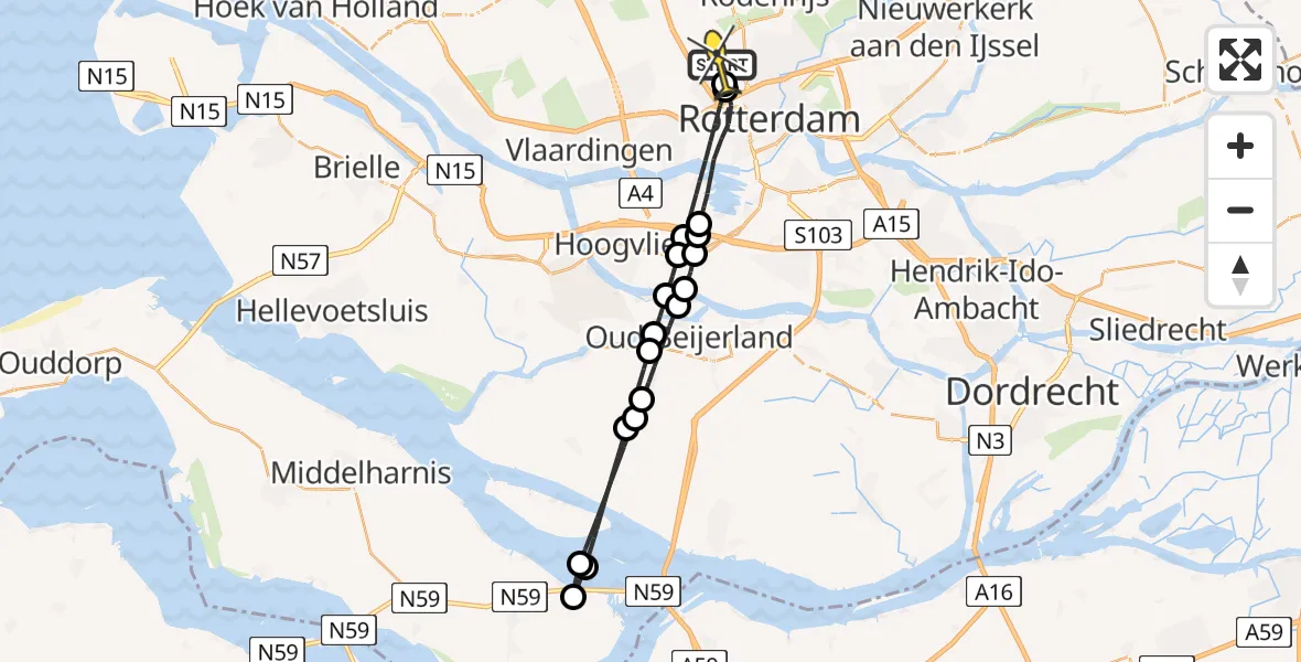 Routekaart van de vlucht: Lifeliner 2 naar Rotterdam The Hague Airport, Fairoaksbaan