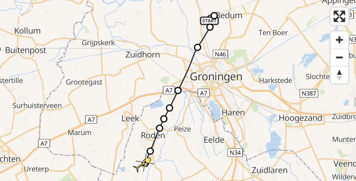 Routekaart van de vlucht: Lifeliner 4 naar Steenbergen, Sauwerdermeeden