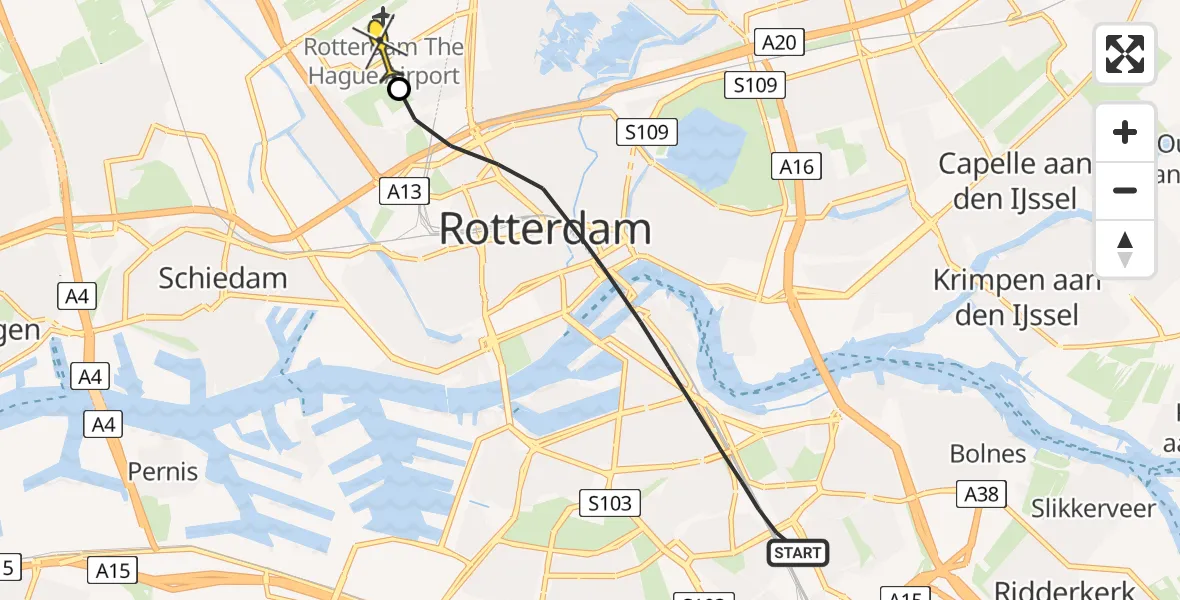 Routekaart van de vlucht: Lifeliner 2 naar Rotterdam The Hague Airport, Olympiaweg