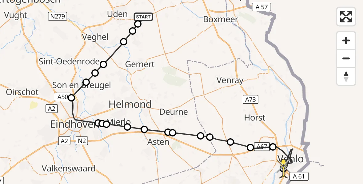 Routekaart van de vlucht: Politiehelikopter naar Tegelen, Oudedijk