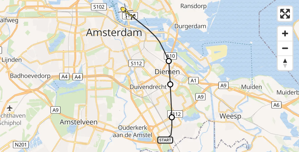 Routekaart van de vlucht: Lifeliner 1 naar Amsterdam, Meernhof