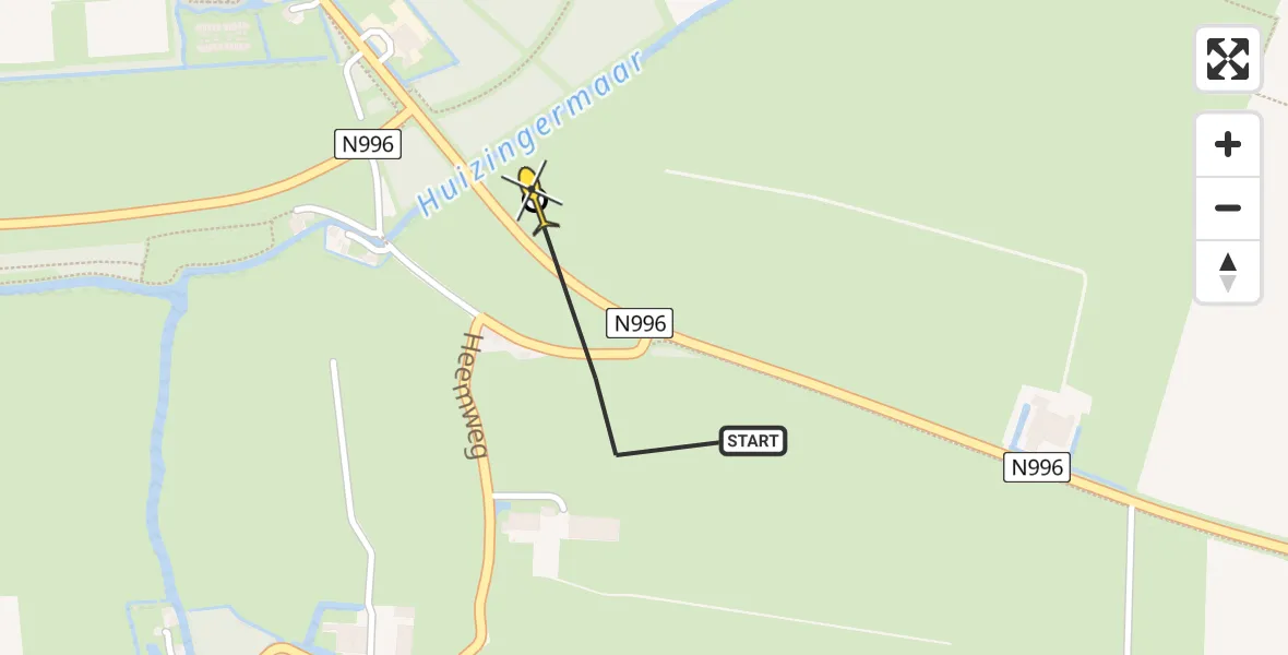 Routekaart van de vlucht: Lifeliner 4 naar Middelstum, Delleweg