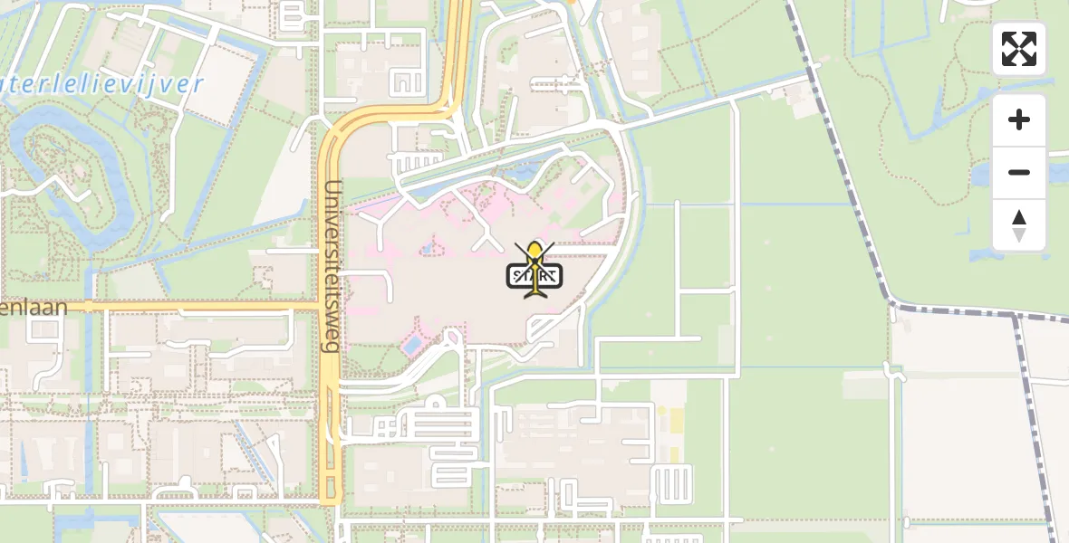 Routekaart van de vlucht: Lifeliner 1 naar Universitair Medisch Centrum Utrecht, UMC Ambulancetunnel
