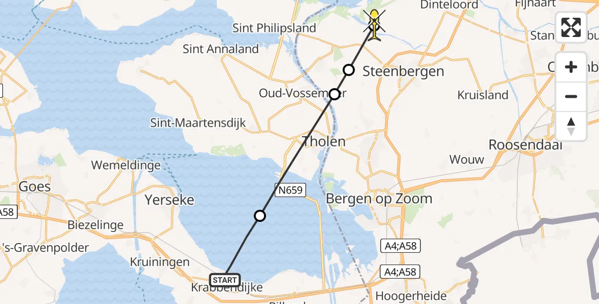 Routekaart van de vlucht: Lifeliner 2 naar Dinteloord, TenneT