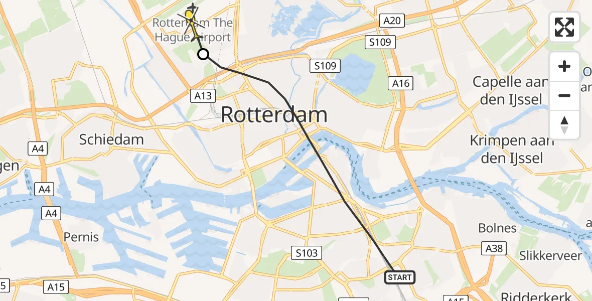 Routekaart van de vlucht: Lifeliner 2 naar Rotterdam The Hague Airport, Olympiaweg