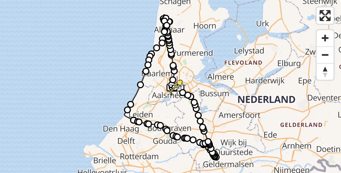 Vluchtroute Politiehelikopter van Schiphol naar Schiphol