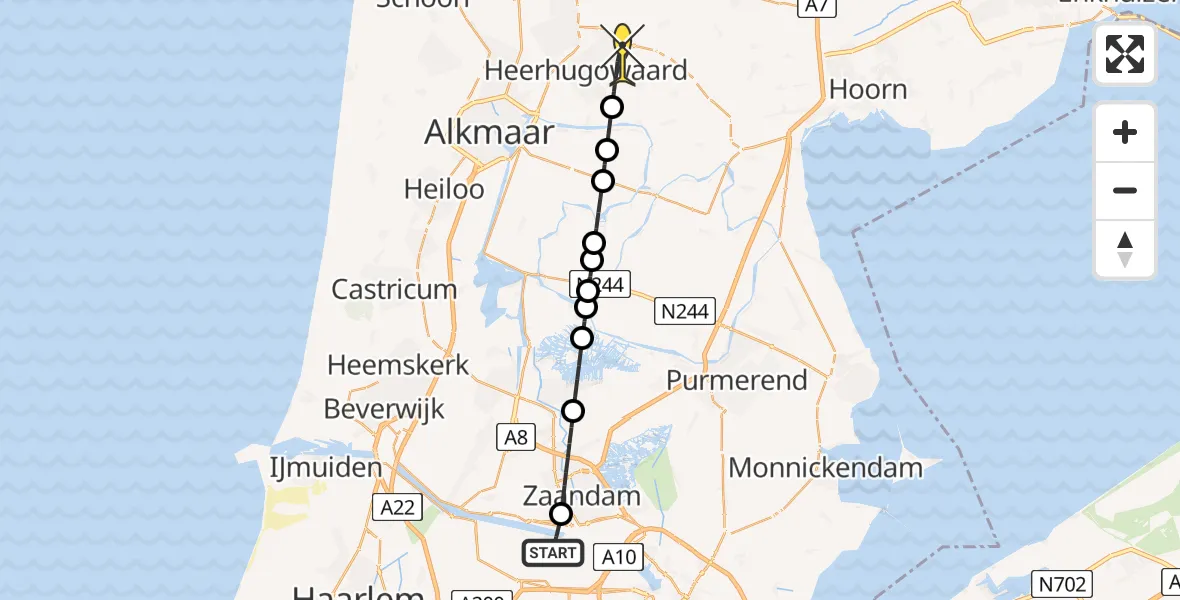 Routekaart van de vlucht: Lifeliner 1 naar Heerhugowaard, Dwarstocht