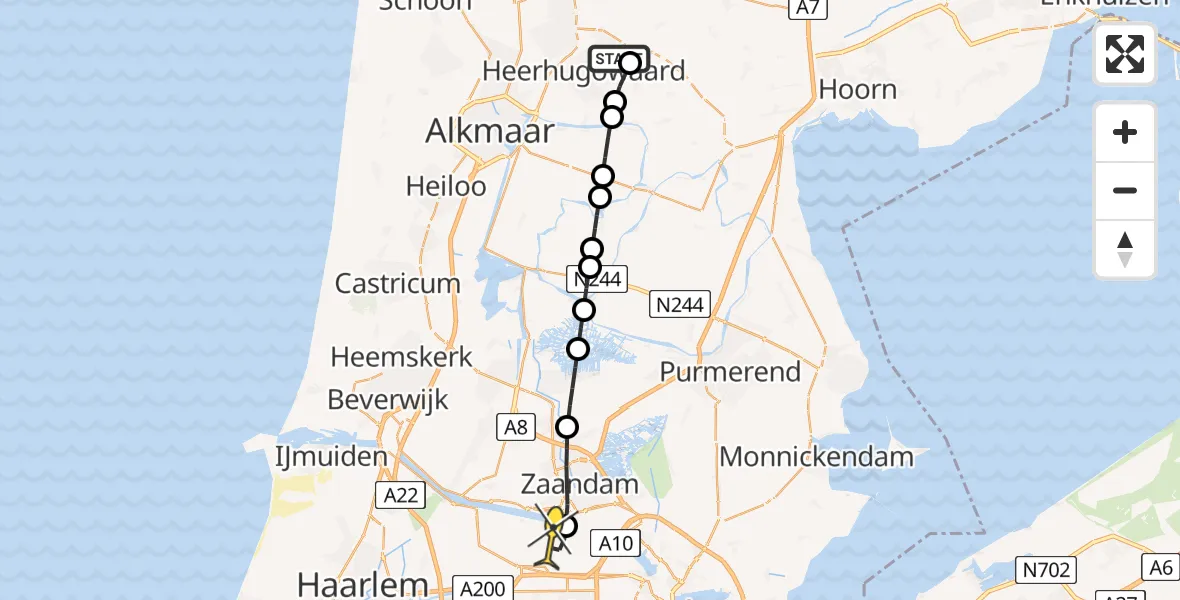 Routekaart van de vlucht: Lifeliner 1 naar Amsterdam Heliport, Oudelandsdijkje
