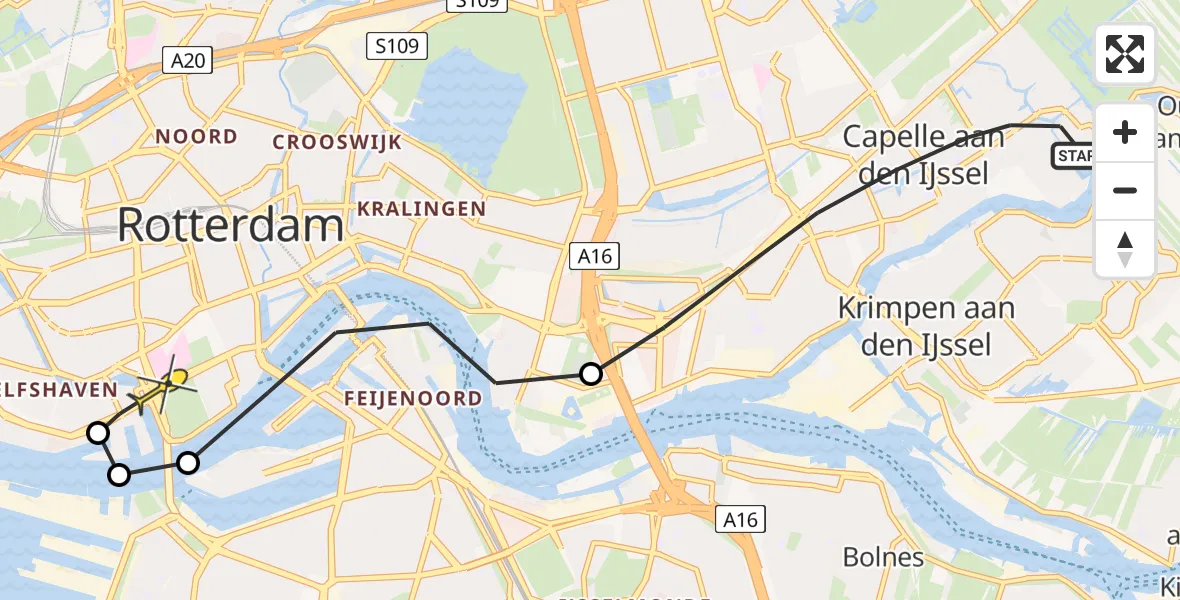Routekaart van de vlucht: Lifeliner 2 naar Erasmus MC, Alkenoord