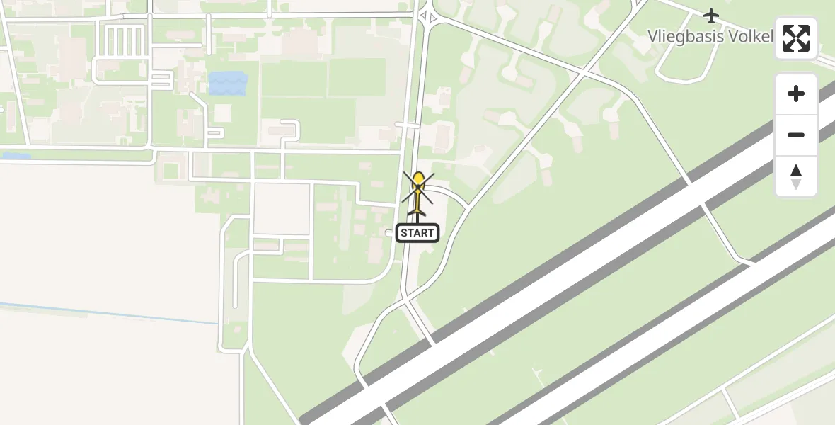 Vluchtroute Traumahelikopter van Vliegbasis Volkel naar Vliegbasis Volkel