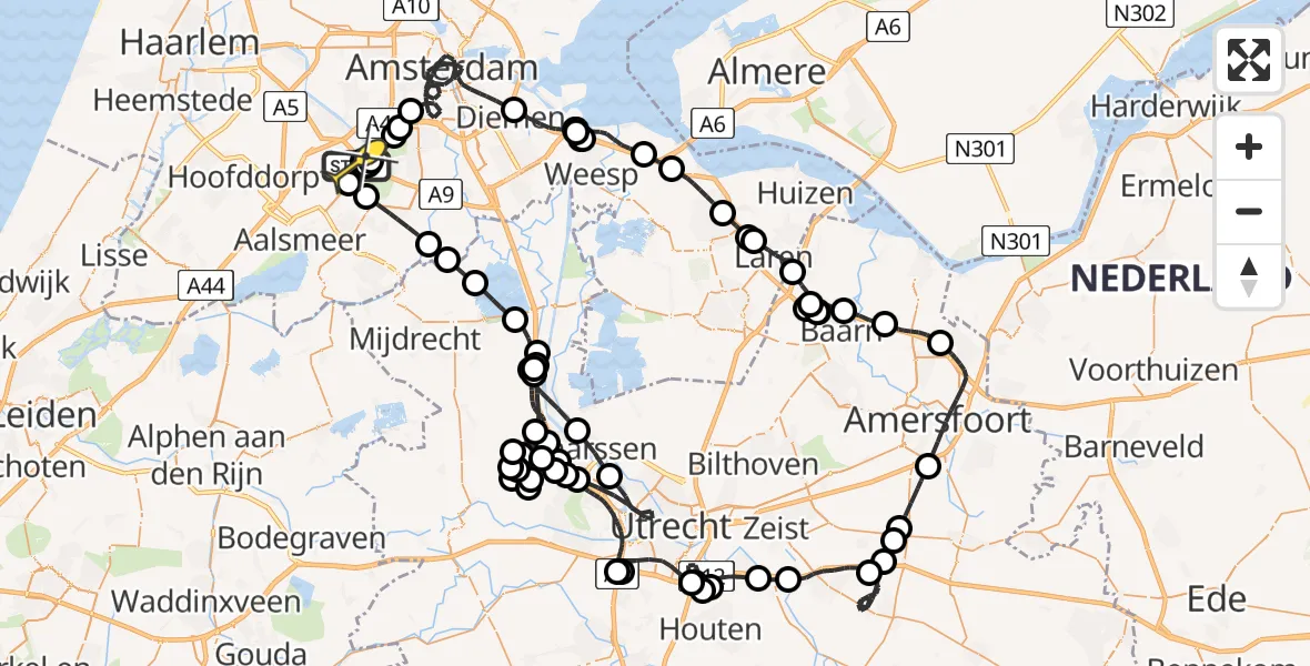 Routekaart van de vlucht: Politiehelikopter naar Schiphol, Loevesteinse Randweg