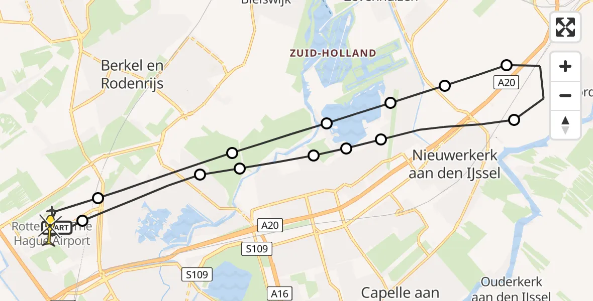 Routekaart van de vlucht: Lifeliner 2 naar Rotterdam The Hague Airport, Brandenburgbaan