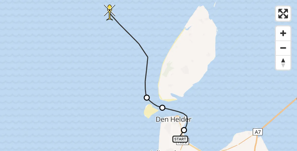 Routekaart van de vlucht: Kustwachthelikopter naar Oostoeverweg
