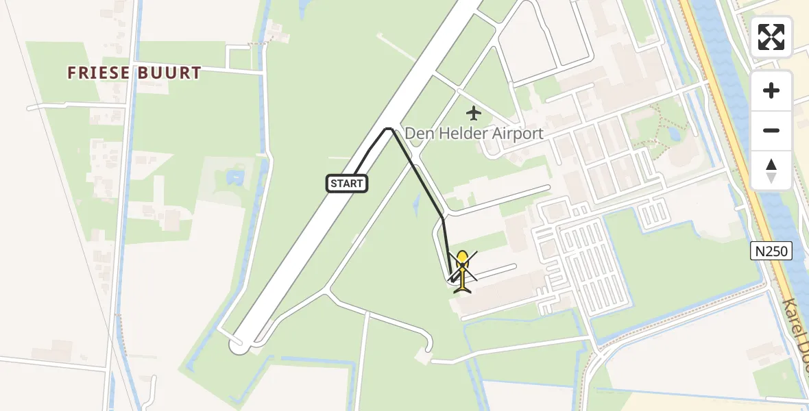 Routekaart van de vlucht: Kustwachthelikopter naar Vliegveld De Kooy