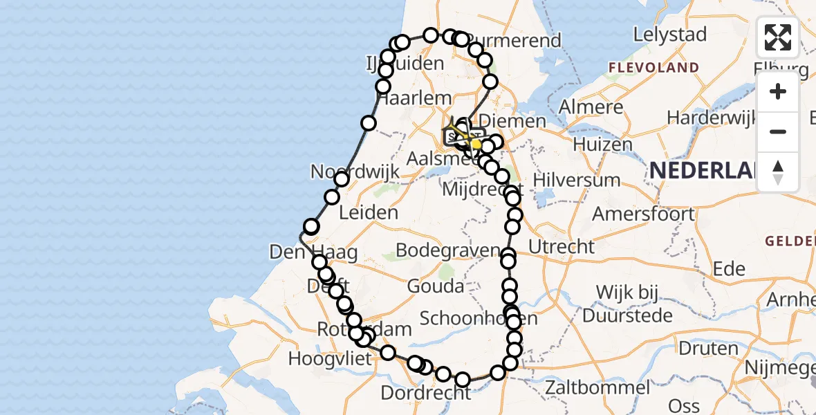 Vluchtroute Politiehelikopter van Schiphol naar Schiphol