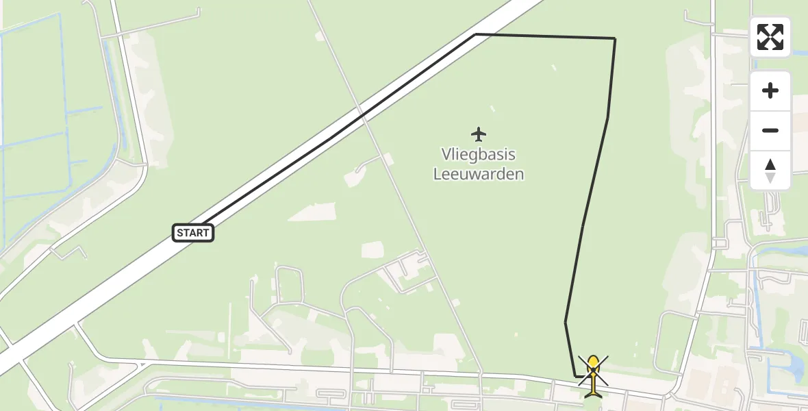 Vluchtroute Ambulancehelikopter van Vliegbasis Leeuwarden naar Vliegbasis Leeuwarden