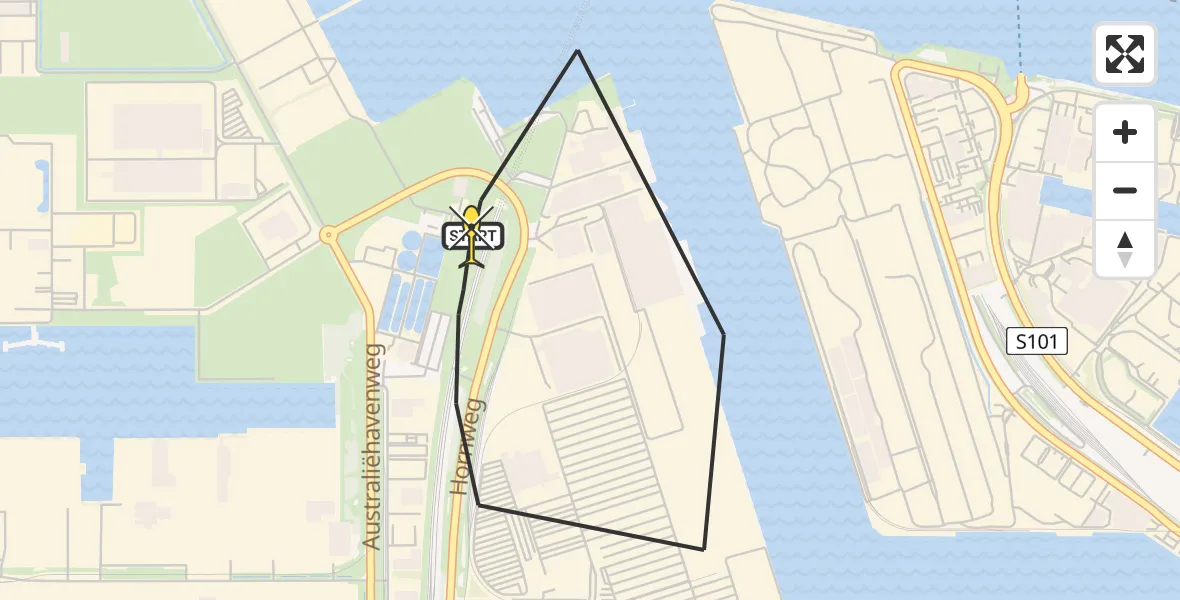 Routekaart van de vlucht: Lifeliner 1 naar Amsterdam Heliport, Elbaweg