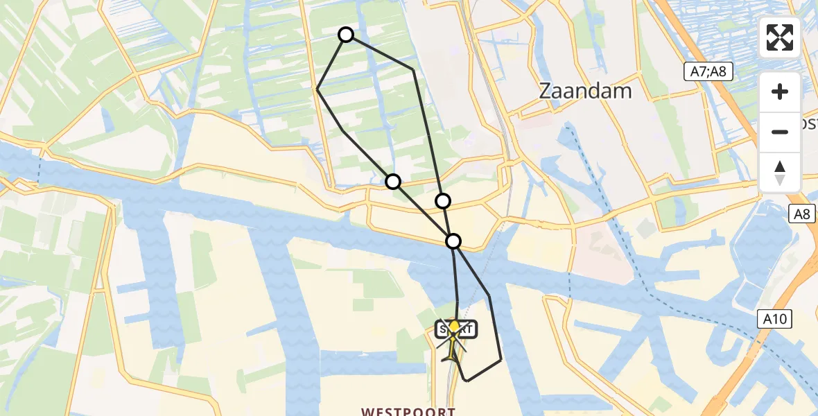 Routekaart van de vlucht: Lifeliner 1 naar Amsterdam Heliport, Hoofdtocht