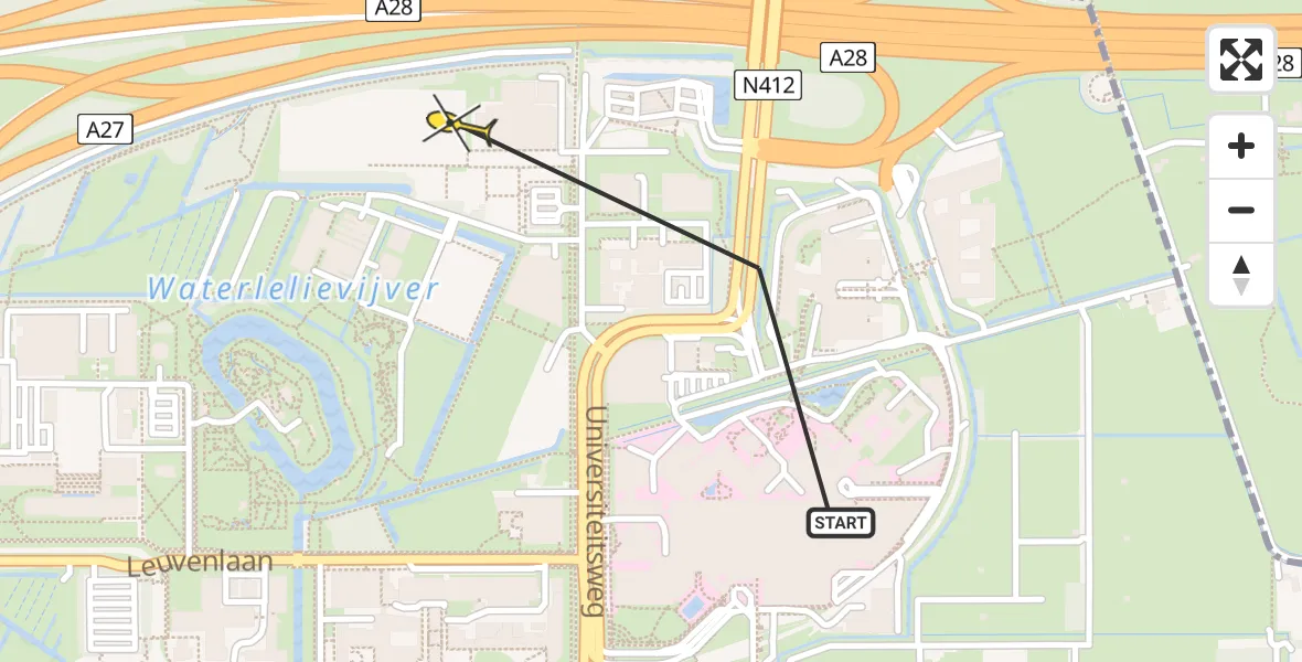 Routekaart van de vlucht: Lifeliner 2 naar Universitair Medisch Centrum Utrecht