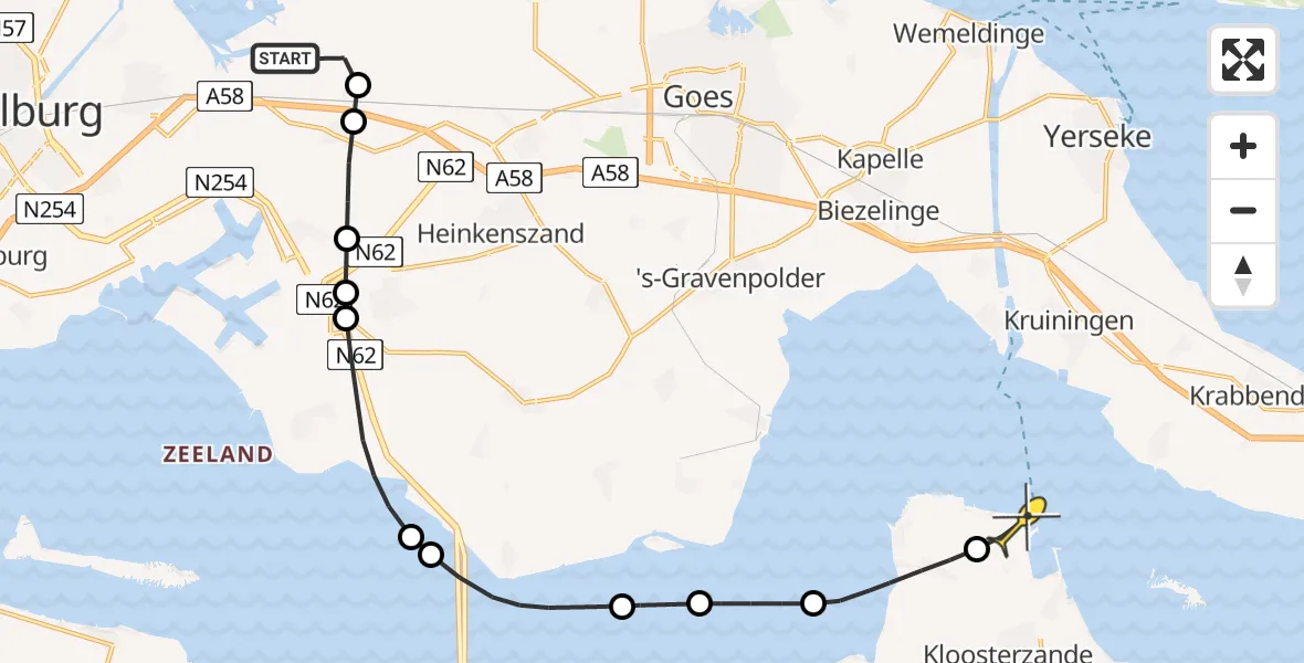 Routekaart van de vlucht: Kustwachthelikopter naar Walsoorden, Meerkoetweg