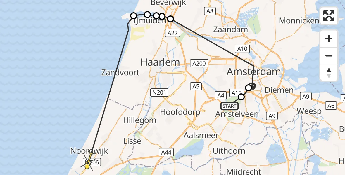 Routekaart van de vlucht: Politiehelikopter naar Noordwijk, Karnemelkgatsbrug