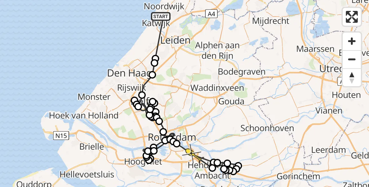 Routekaart van de vlucht: Politieheli naar Rotterdam, Duivenvoords Polderpad