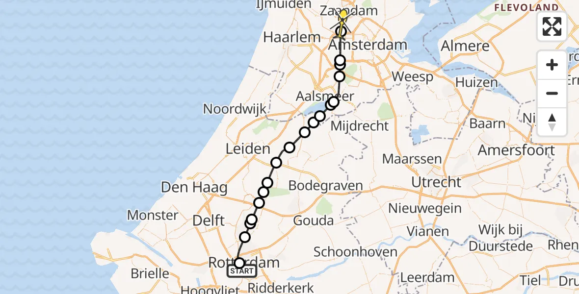 Routekaart van de vlucht: Lifeliner 1 naar Amsterdam Heliport, Bloemkwekersstraat