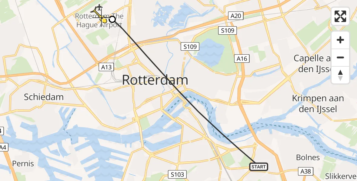 Routekaart van de vlucht: Politiehelikopter naar Rotterdam The Hague Airport, Noorderhelling