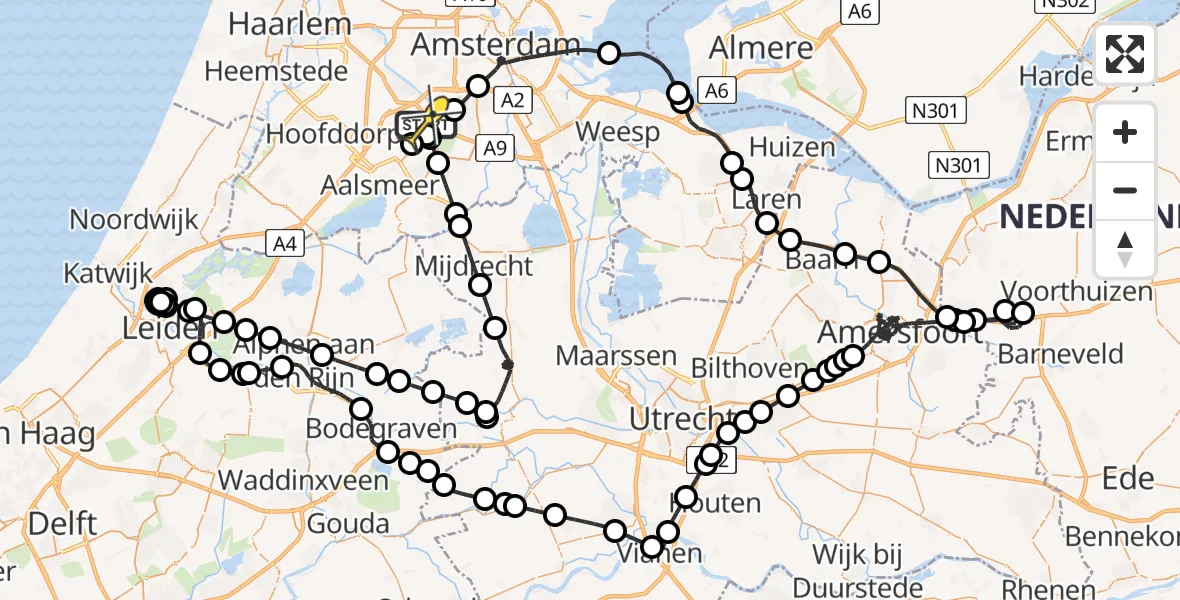 Routekaart van de vlucht: Politieheli naar Schiphol, Stationsplein-Zuidwest