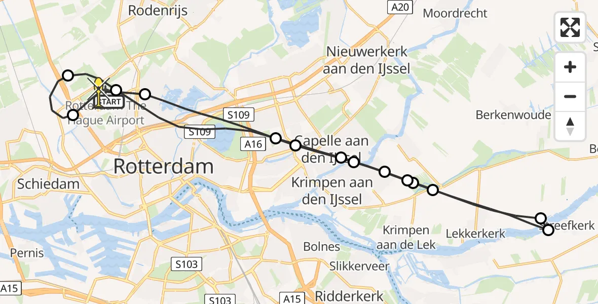 Routekaart van de vlucht: Lifeliner 2 naar Rotterdam The Hague Airport, Brandenburgbaan