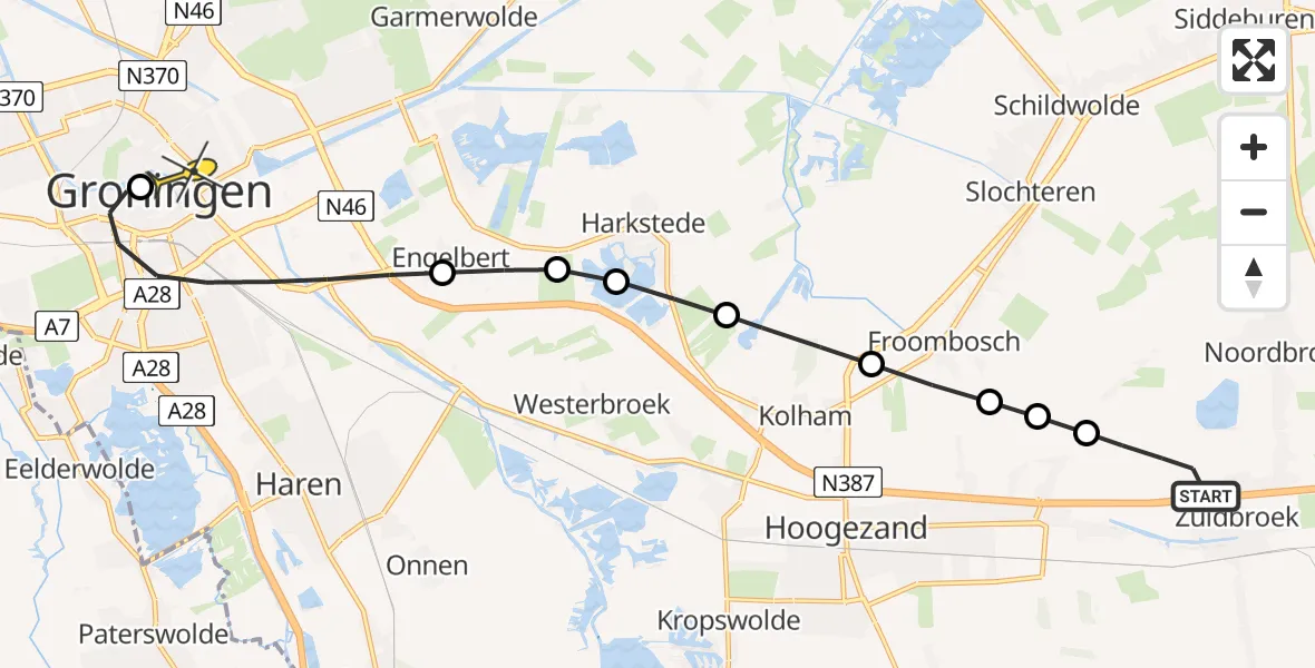 Routekaart van de vlucht: Lifeliner 4 naar Universitair Medisch Centrum Groningen, Spitsbergen