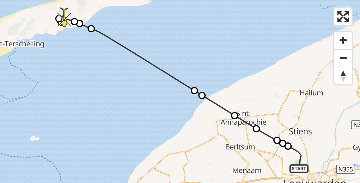 Routekaart van de vlucht: Ambulancehelikopter naar Formerum, Keegsdijkje