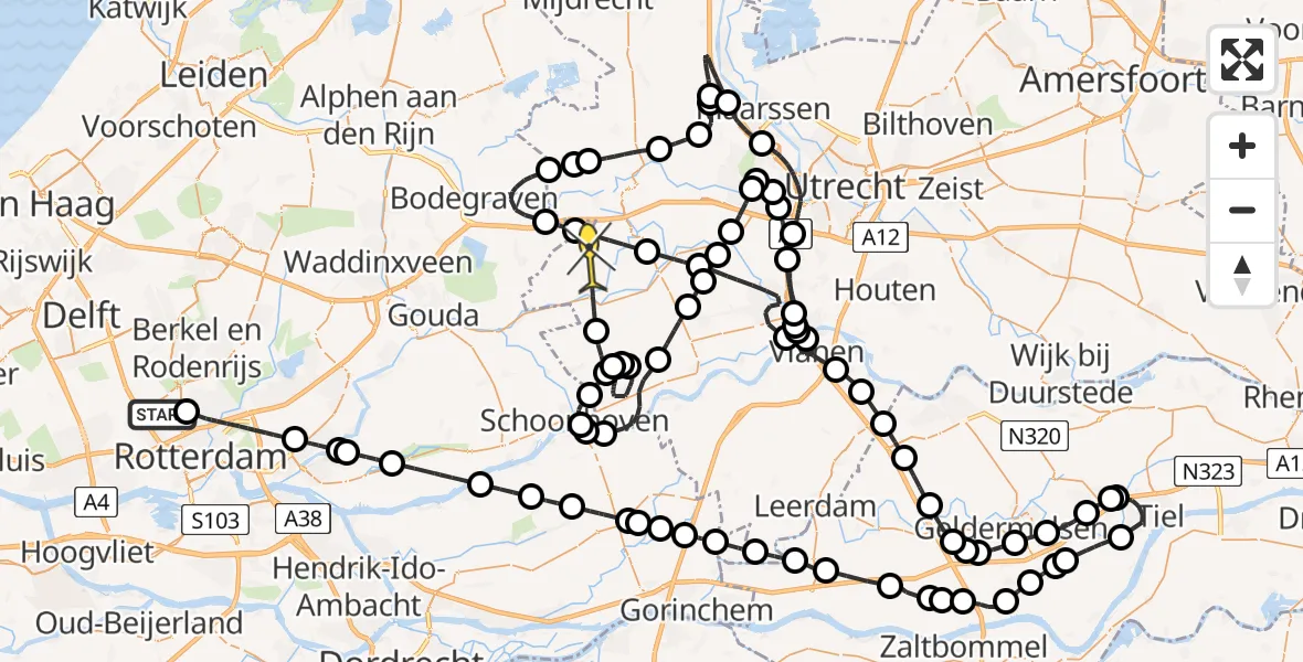 Routekaart van de vlucht: Politiehelikopter naar Papekop, Volkelstraat