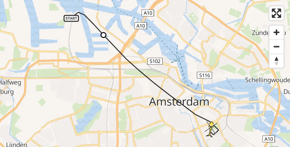 Routekaart van de vlucht: Lifeliner 1 naar Amsterdam, Westhavenweg