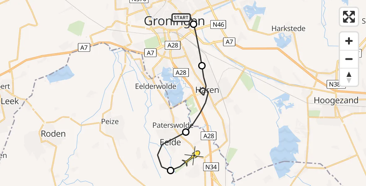 Routekaart van de vlucht: Lifeliner 4 naar Groningen Airport Eelde, Winkelstraat