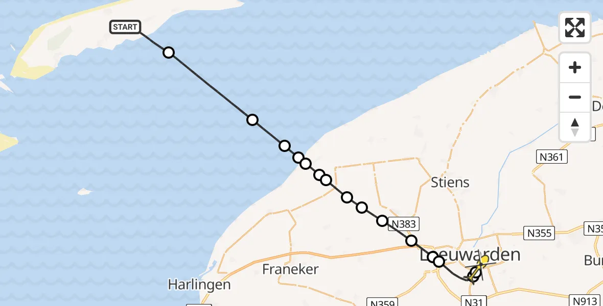 Routekaart van de vlucht: Ambulanceheli naar Leeuwarden, Oosterboutenweg