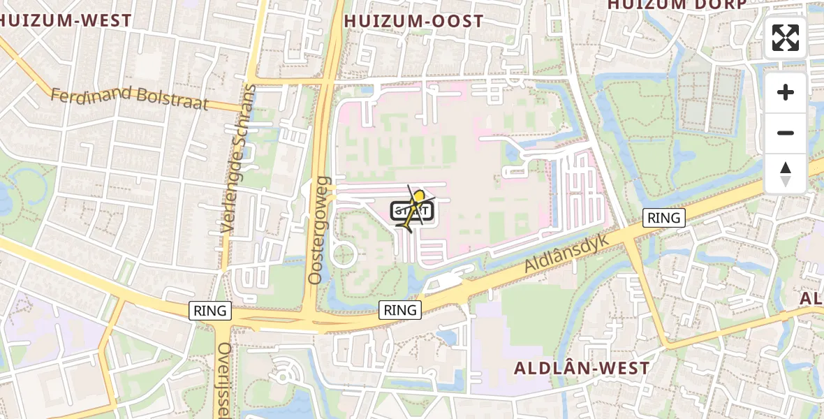 Routekaart van de vlucht: Ambulanceheli naar Leeuwarden, Aldlânsdyk